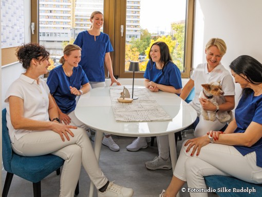 Praxisteam der Praxis JahnZahn sitzt am Tisch